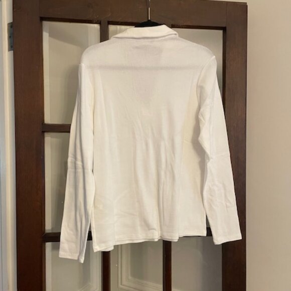 Banana Republic Johnny Collar White Ribbed Long-Sleeved Polo, Size Large - Picture 7 of 7